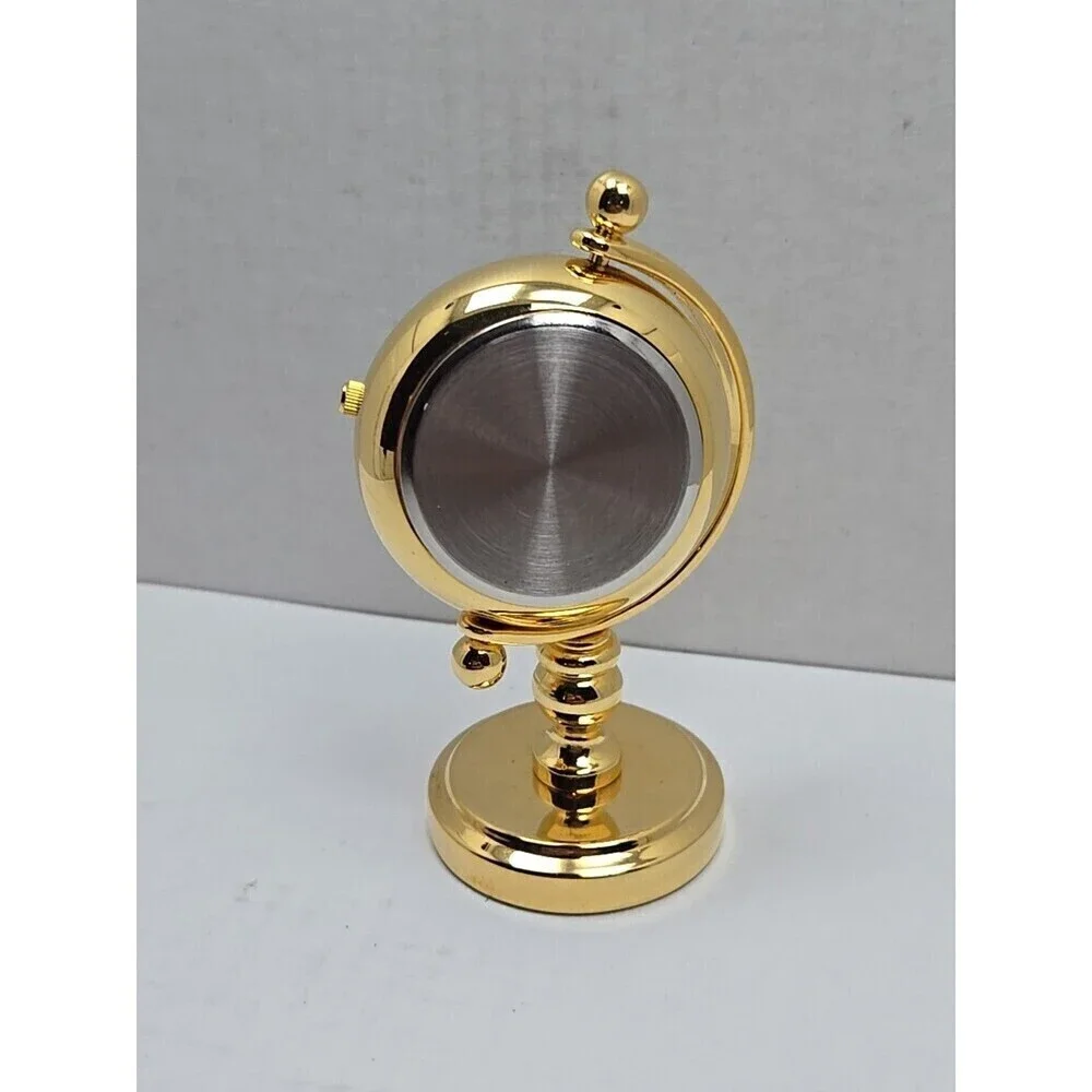 Miniature Gold World Map Desk Clock Quartz Japan Movt New Battery Working Gimbal